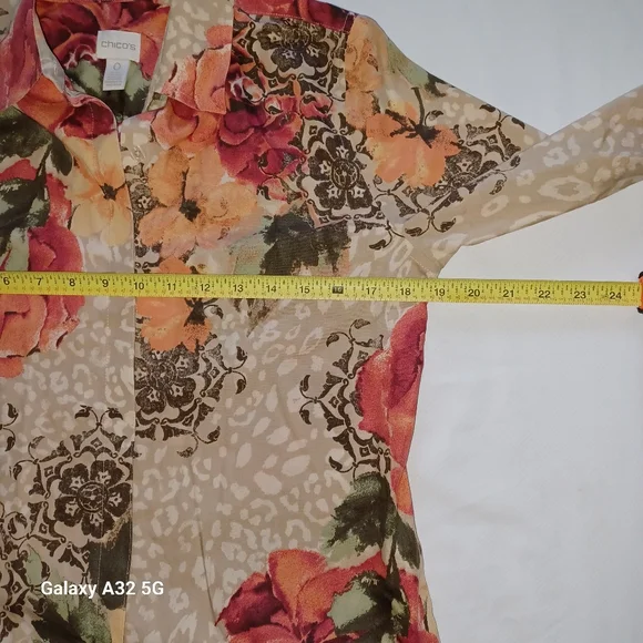 Chico's Women Shirt Size 0 Beige Floral Button Down Shirt - Picture 13 of 15
